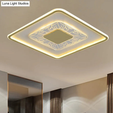 Gold Led Metal Flush Ceiling Lamp - 16’/19.5’ Simple Design Square/Round Fixture