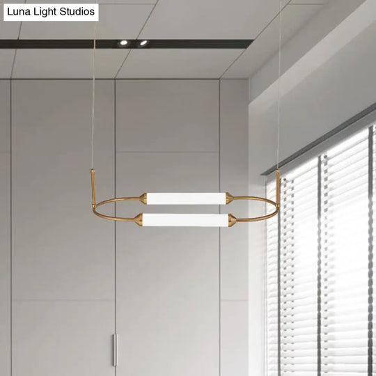 Modern Metallic Led Pendant Lamp In Gold With Oval Ring Design - Available 3 Sizes White/Warm Light