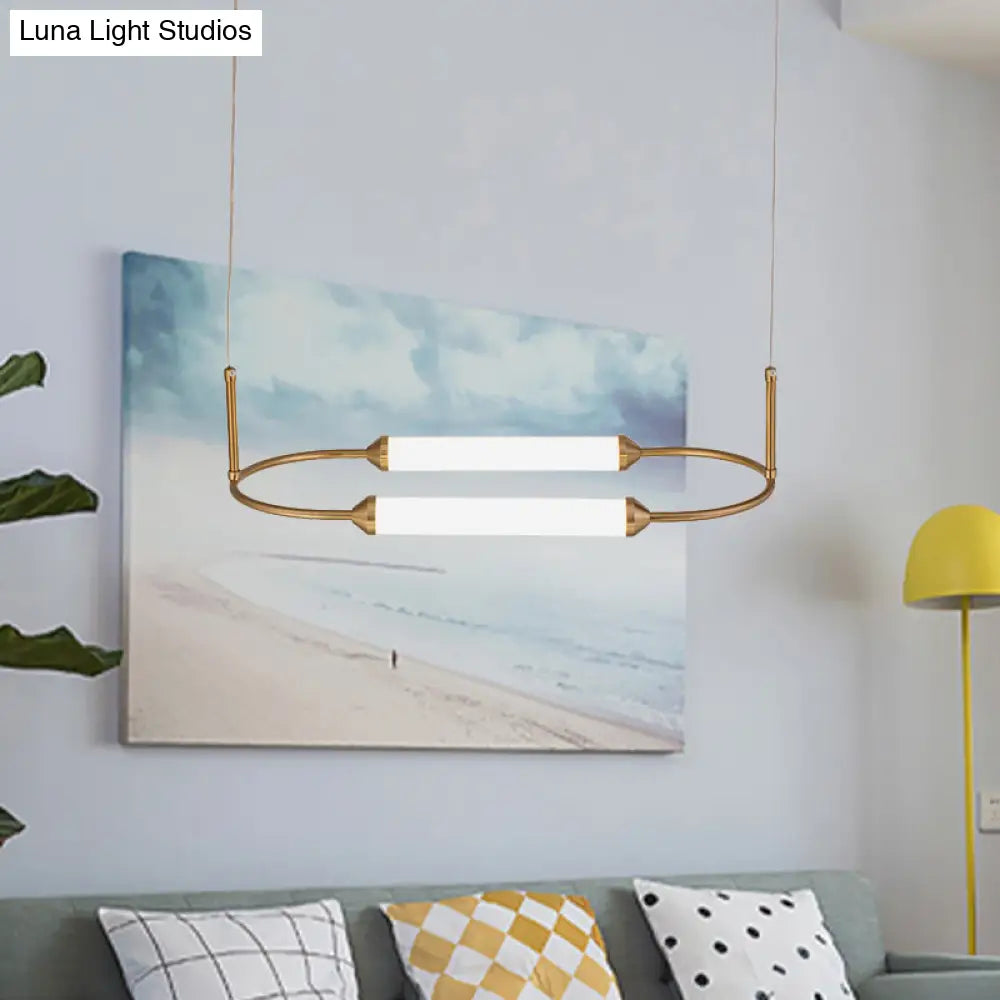 Modern Metallic Led Pendant Lamp In Gold With Oval Ring Design - Available 3 Sizes White/Warm Light