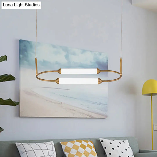 Modern Metallic Led Pendant Lamp In Gold With Oval Ring Design - Available 3 Sizes White/Warm Light