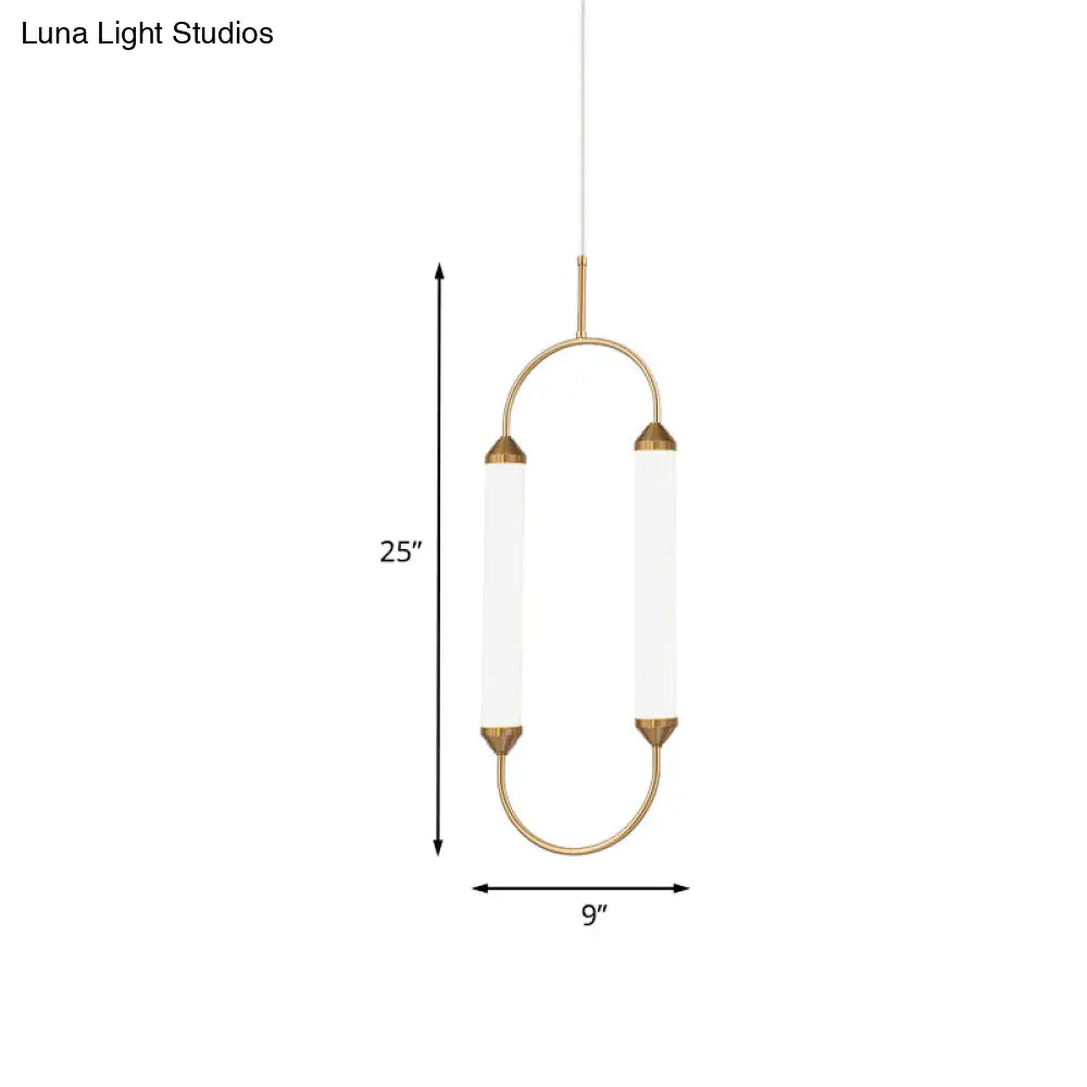 Modern Metallic Led Pendant Lamp In Gold With Oval Ring Design - Available 3 Sizes White/Warm Light