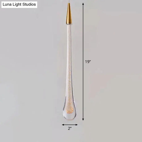 Gold Led Pendant Light: Clear Crystal Glass Waterdrop Suspension Lamp For Dining Room Décor