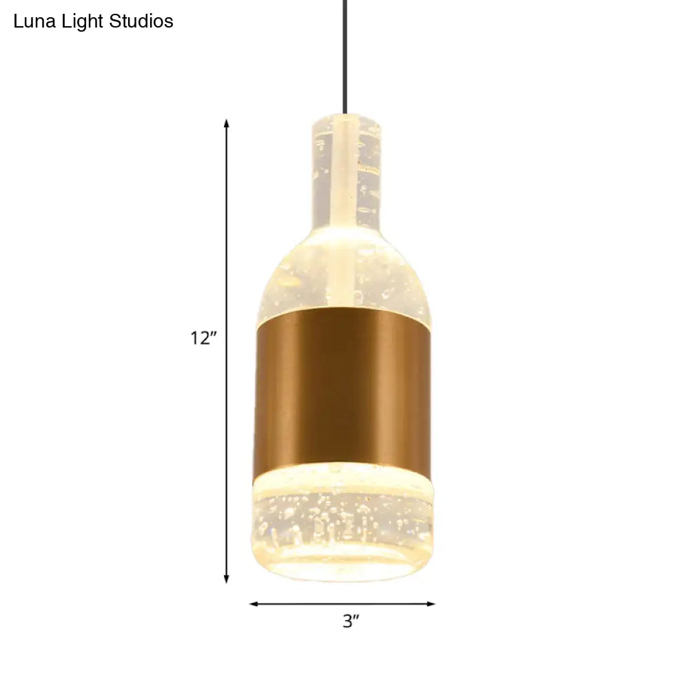 Gold Led Suspension Light: Bottle/Wine Cup Water Crystal Ceiling Pendant For Dining Table Décor