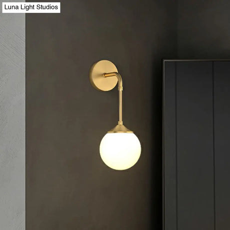 Gold Led Wall Lamp: Minimalist Cream Glass Sconce Light For Dining Room