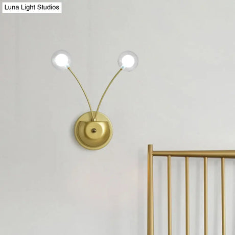 Gold Led Wall Mounted Bedroom Light With Clear Glass Shade - Set Of 2 Bulbs