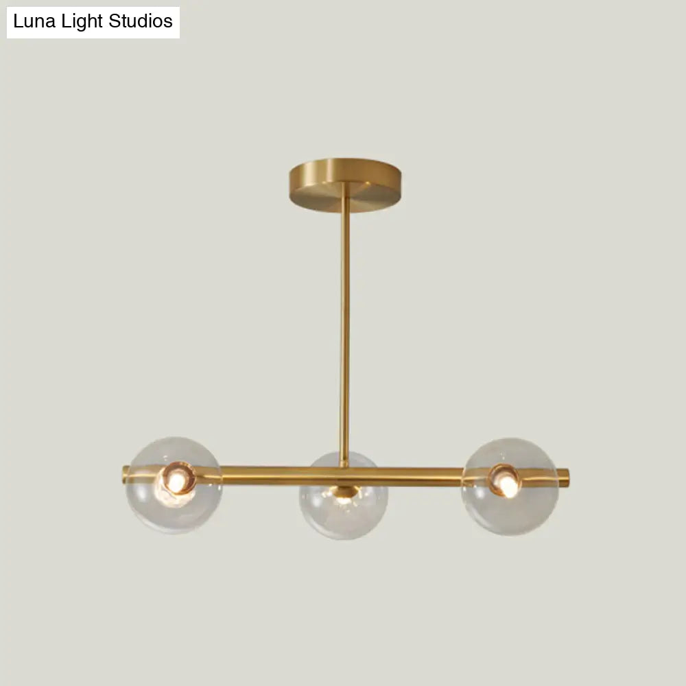 Gold Linear Island Pendant Light With Spherical Glass Shade - Perfect For Dining Table And