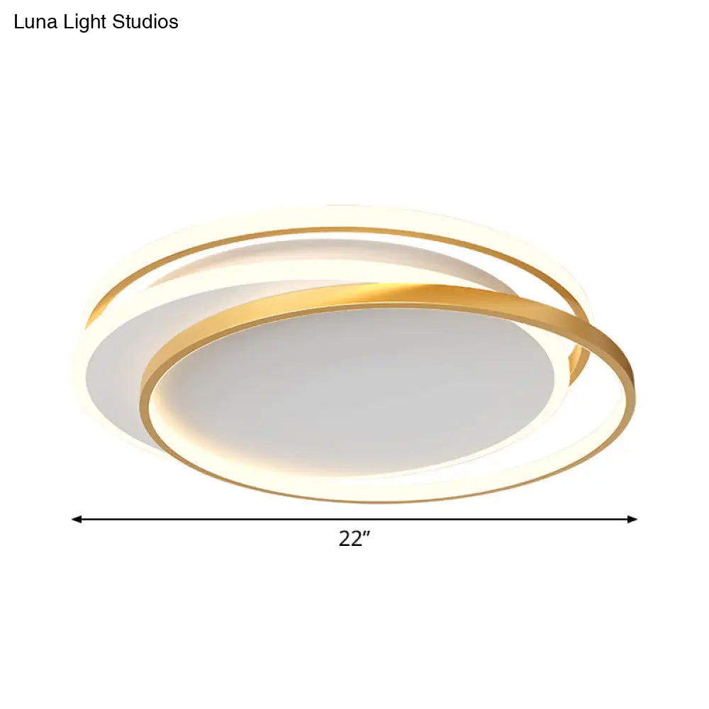 Gold Loop Ceiling Flush Light - Simplicity Acrylic Led Mount Lighting In Warm/White 18’/22’ Wide