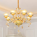 Gold Luxury Flower Chandelier With Amber Glass And Crystal Draping - 6/8 Bulbs Ceiling Light 6 /