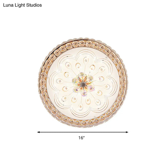 Gold Metal And Crystal Led Flushed Ceiling Light With Peacock/Floral Pattern - 16’/19.5’ Wide