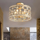 Gold Metal And Crystal Semi Flush Ceiling Light With 3/4/6 Lights Modern Drum Design In 3 Sizes /