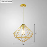 Gold Metal Cage Pendant Ceiling Light - Nordic Design 1 Bulb Dining Room Suspension