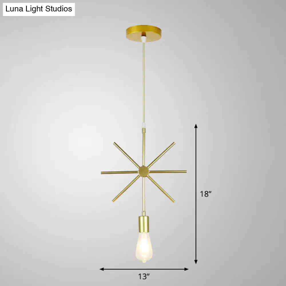 Nordic Metal Pendant Ceiling Light - Gold Cage Frame Design With 1 Bulb Ideal For Dining Room