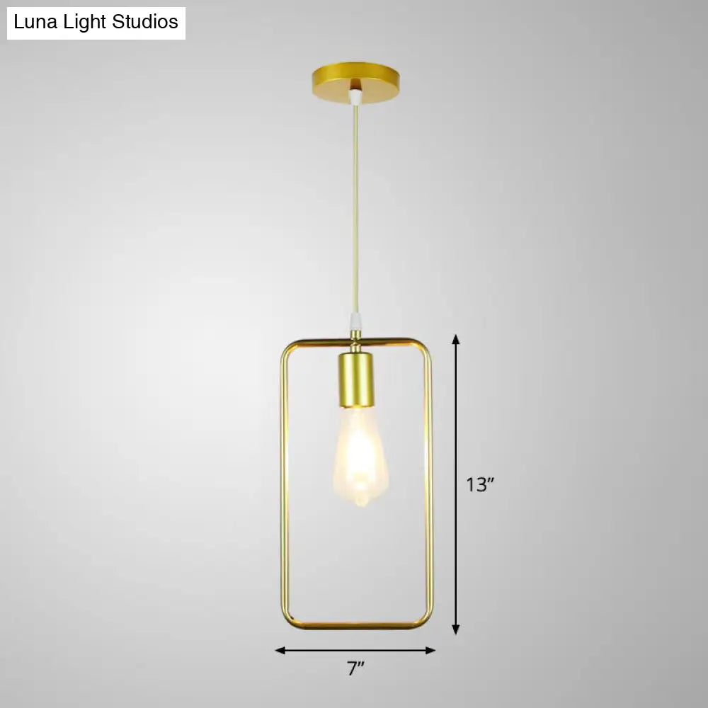 Nordic Metal Pendant Ceiling Light - Gold Cage Frame Design With 1 Bulb Ideal For Dining Room