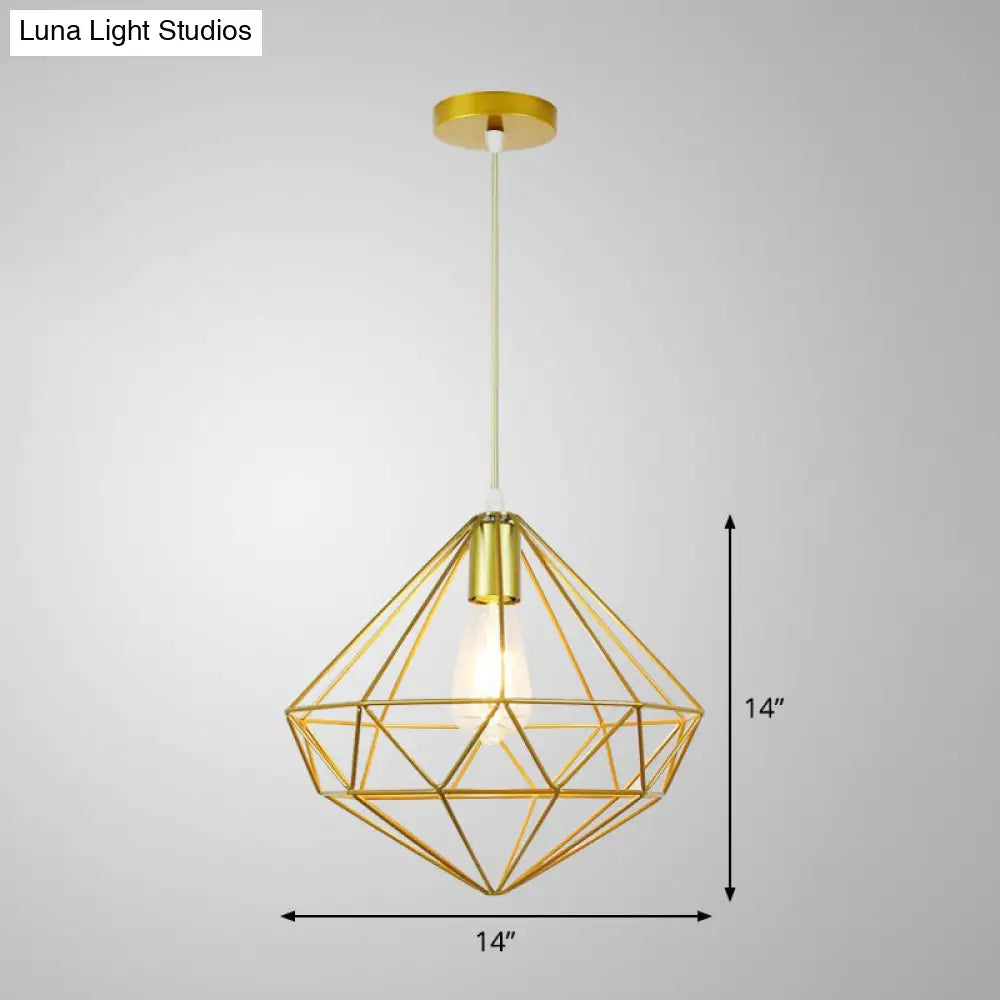 Nordic Metal Pendant Ceiling Light - Gold Cage Frame Design With 1 Bulb Ideal For Dining Room