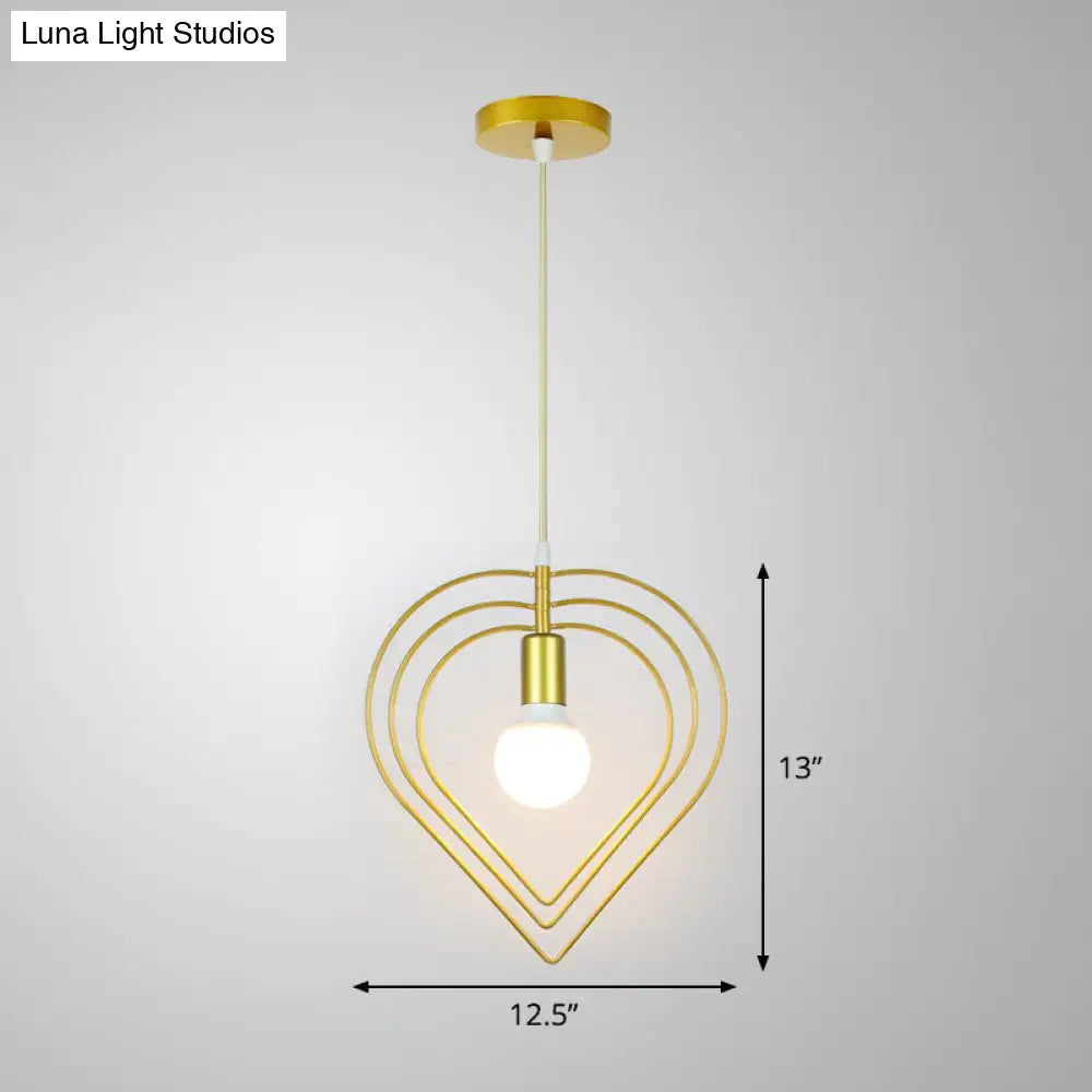 Nordic Metal Pendant Ceiling Light - Gold Cage Frame Design With 1 Bulb Ideal For Dining Room