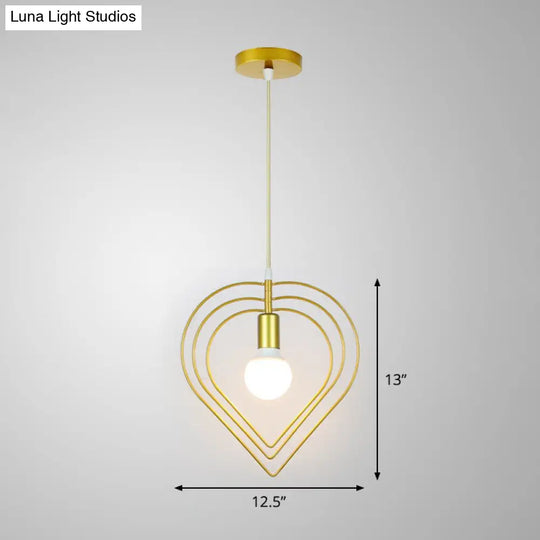Nordic Metal Pendant Ceiling Light - Gold Cage Frame Design With 1 Bulb Ideal For Dining Room