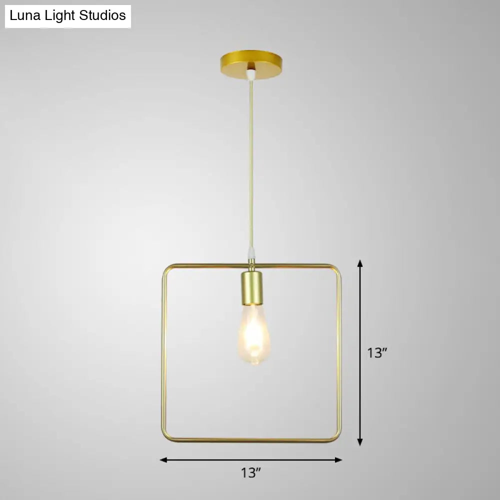 Nordic Metal Pendant Ceiling Light - Gold Cage Frame Design With 1 Bulb Ideal For Dining Room