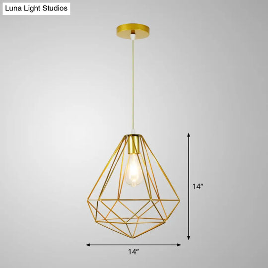Nordic Metal Pendant Ceiling Light - Gold Cage Frame Design With 1 Bulb Ideal For Dining Room