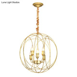 Gold Metal Candle Chandelier - Industrial 5-Bulb Dining Room Pendant