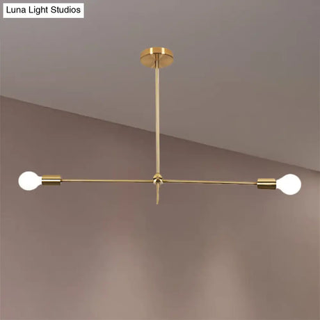 Gold Metal Chandelier: Mid Century Exposed Bulb 2/4/6 Lights For Living Room
