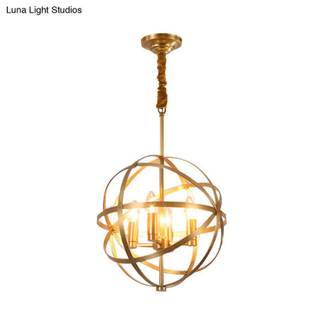 Gold Metal Chandelier With Globe Cage - Classic Pendant Lighting For Dining Room 4/6/8 Lights