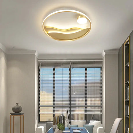 Gold Metal Flush Mount Led Ceiling Light For Minimalistic Abstract Bedroom Art / 16’ Remote