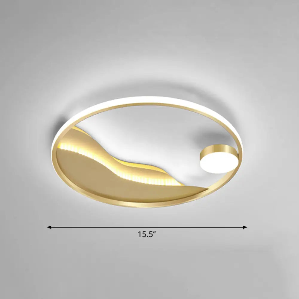 Gold Metal Flush Mount Led Ceiling Light For Minimalistic Abstract Bedroom Art / 16’ White