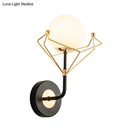 Gold Metal Frame Cream Glass Orb Wall Light Fixture - Contemporary 1-Light Lamp