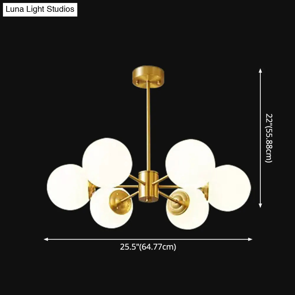 Gold Metal Hanging Chandelier With Opal Glass Shade For Bedroom