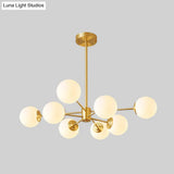 Gold Metal Hanging Chandelier With Opal Glass Shade For Bedroom