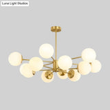 Gold Metal Hanging Chandelier With Opal Glass Shade For Bedroom