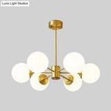 Gold Metal Hanging Chandelier With Opal Glass Shade For Bedroom