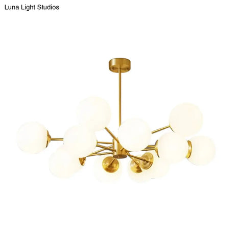Gold Metal Hanging Chandelier With Opal Glass Shade For Bedroom
