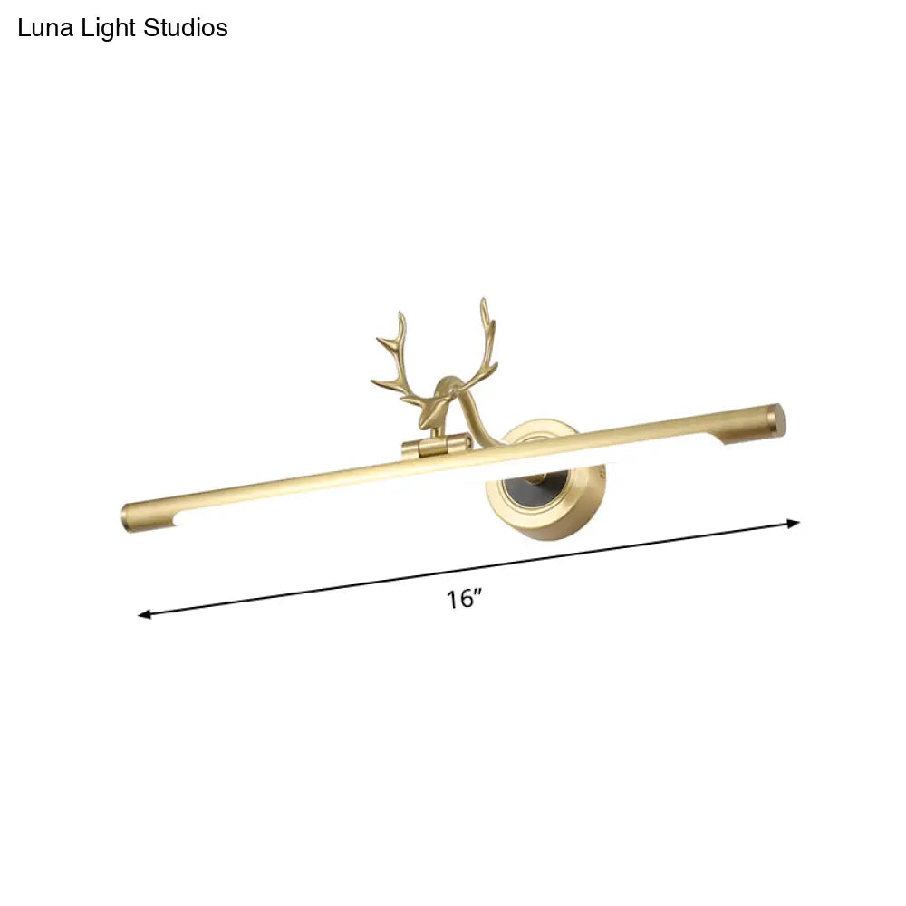 Gold Metal Led Bathroom Vanity Light With Antler Deco