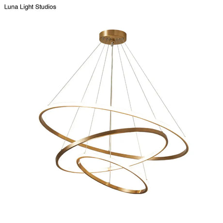 Gold Metal Led Chandelier: Modern Circular Suspension Lighting For Living Room