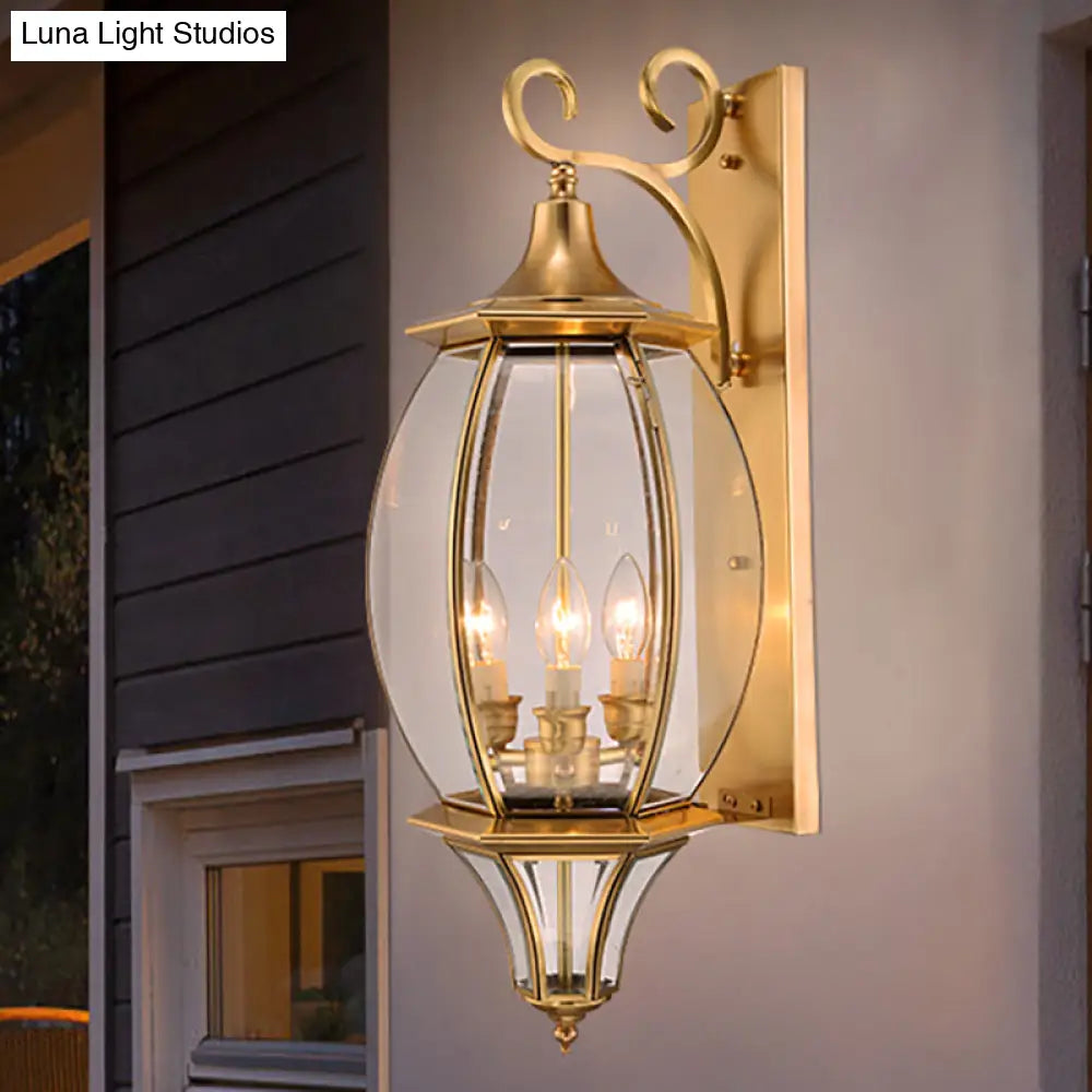 Gold Metal Oval Wall Sconce With 3-Light Fixture For Traditional Foyer Lighting