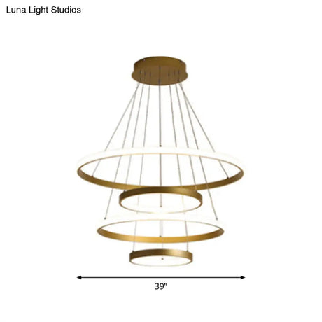 Gold Metal Postmodern Led Pendant Light - Multi-Loop Shaped Restaurant Chandelier