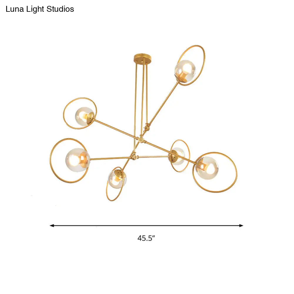 Gold Metal Suspension Chandelier For Villa - Simple Stacked Design With Multi-Head And Ring