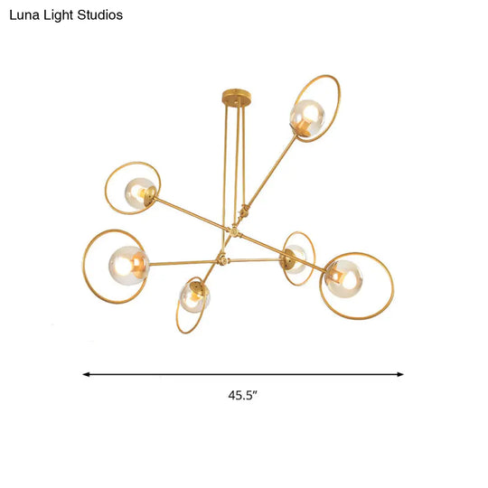 Gold Metal Suspension Chandelier For Villa - Simple Stacked Design With Multi-Head And Ring