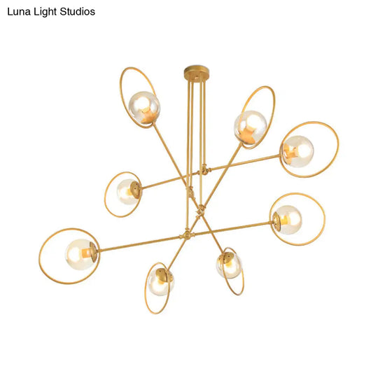 Gold Metal Suspension Chandelier For Villa - Simple Stacked Design With Multi-Head And Ring