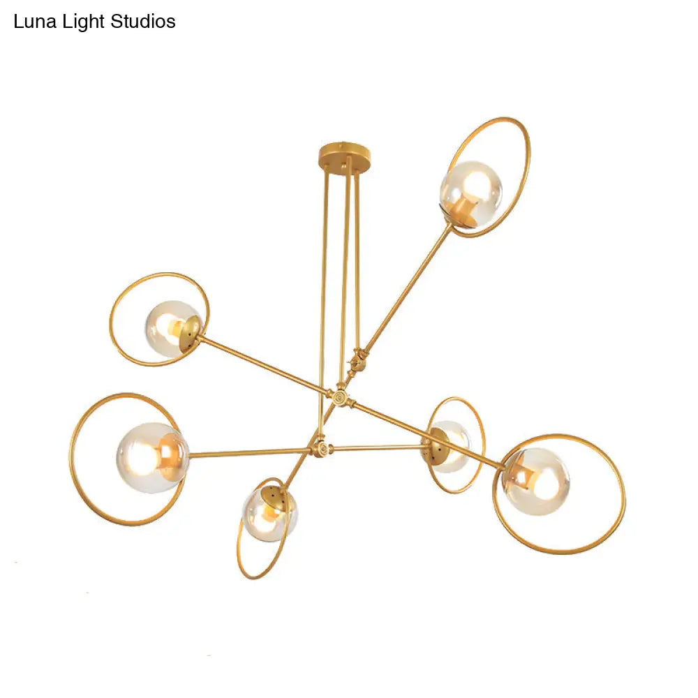 Gold Metal Suspension Chandelier For Villa - Simple Stacked Design With Multi-Head And Ring