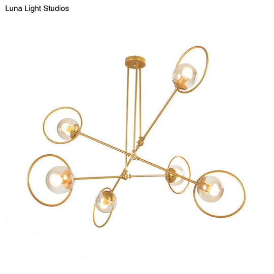 Gold Metal Suspension Chandelier For Villa - Simple Stacked Design With Multi-Head And Ring