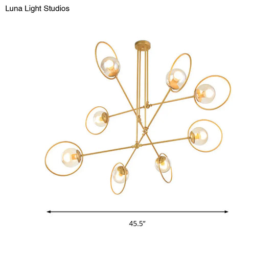 Gold Metal Suspension Chandelier For Villa - Simple Stacked Design With Multi-Head And Ring