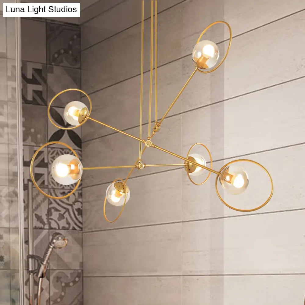 Gold Metal Suspension Chandelier For Villa - Simple Stacked Design With Multi-Head And Ring