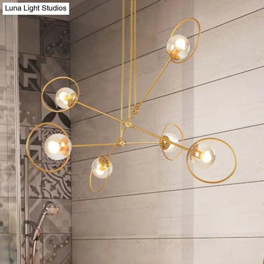 Gold Metal Suspension Chandelier For Villa - Simple Stacked Design With Multi-Head And Ring