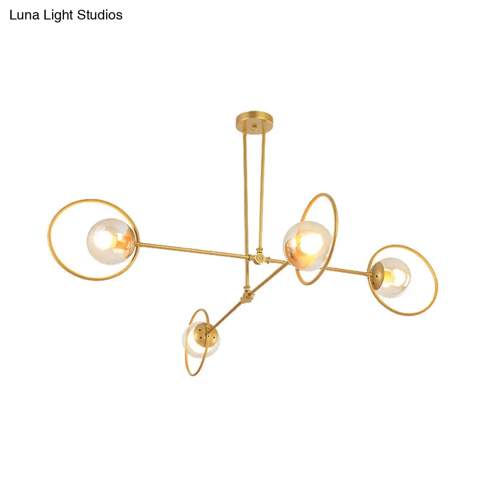 Gold Metal Suspension Chandelier For Villa - Simple Stacked Design With Multi-Head And Ring