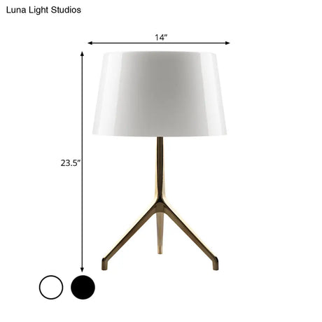 Gold Metal Tripod Nightstand Lamp With Barrel Shade For Bedroom Simple & Elegant Design