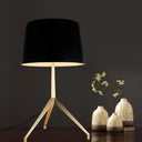 Gold Metal Tripod Nightstand Lamp With Barrel Shade For Bedroom Simple & Elegant Design Black