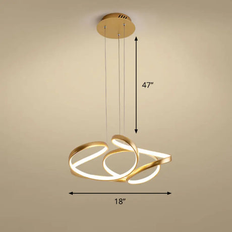 Gold Metal Twisty Led Chandelier - Simple Style Hanging Lamp For Restaurants / 18’ Remote Control