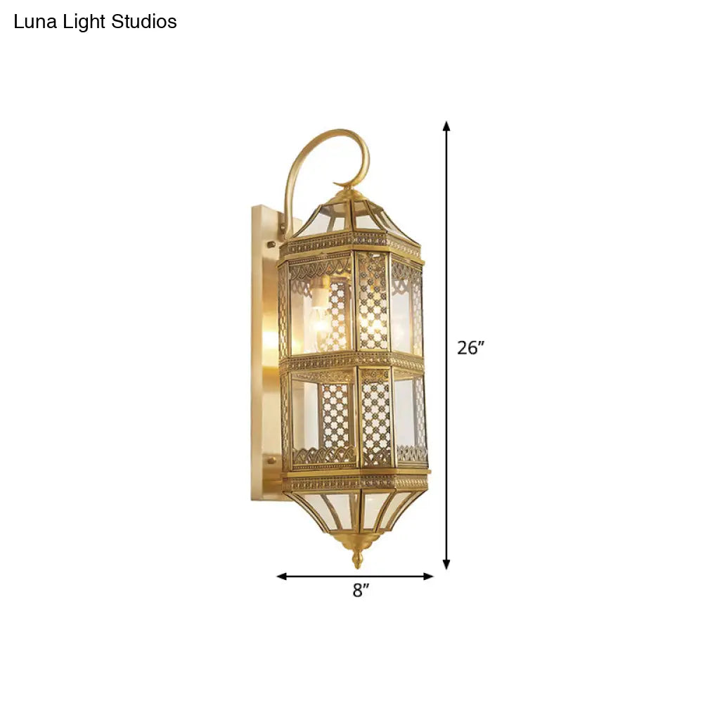 Gold Metal Wall Sconce Light Fixture - Traditional Geometric 3-Bulb Lamp For Foyer